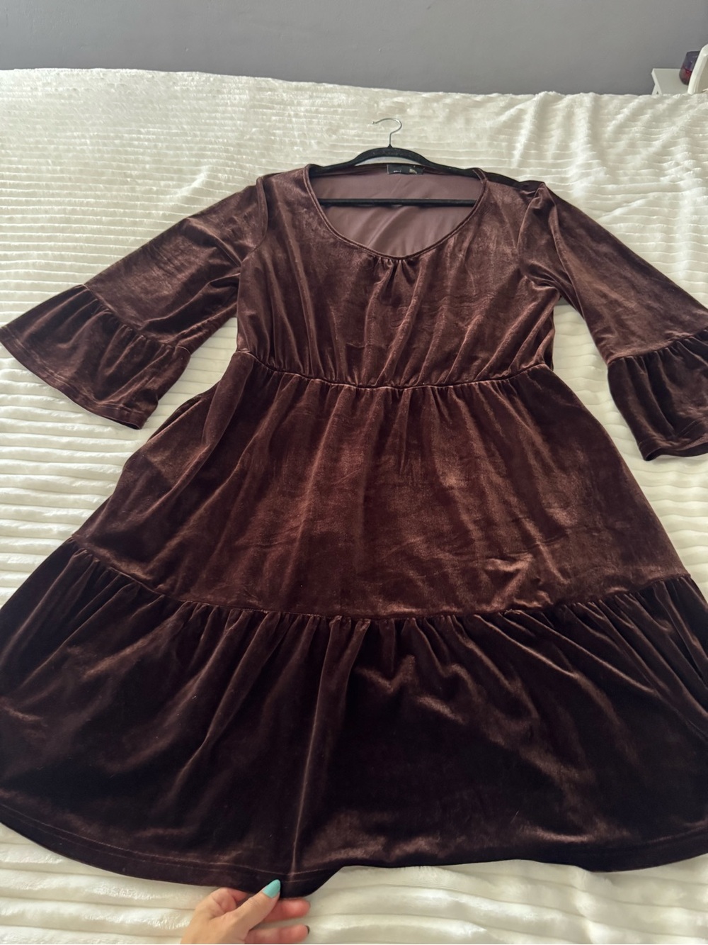 Women's Velvet Whimsigoth Tiered Brown Dress (With Pockets!)